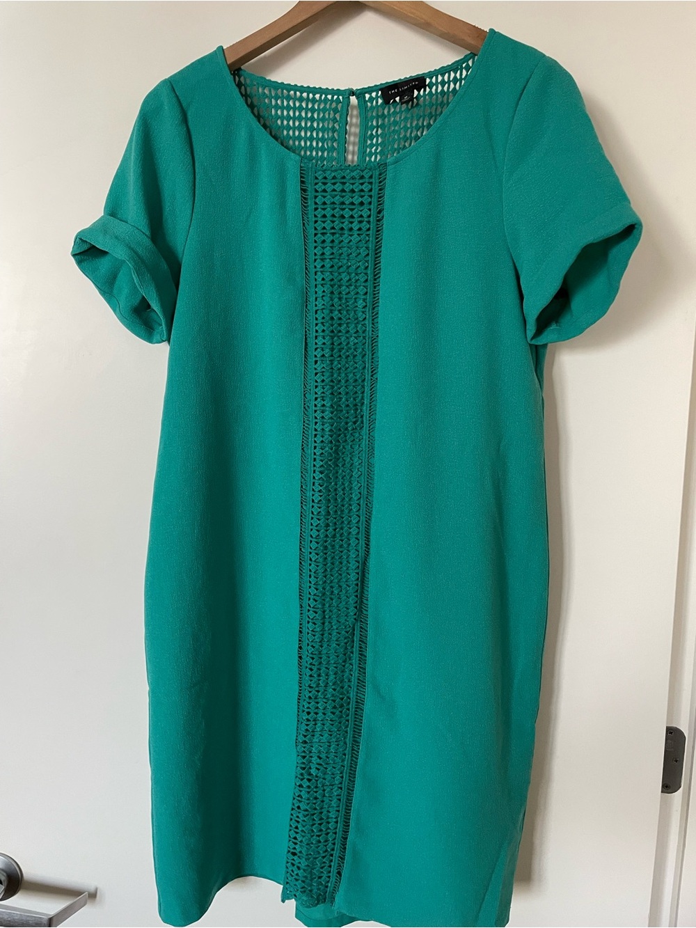 The Limited Teal Crochet-Trim Shift Midi Dress